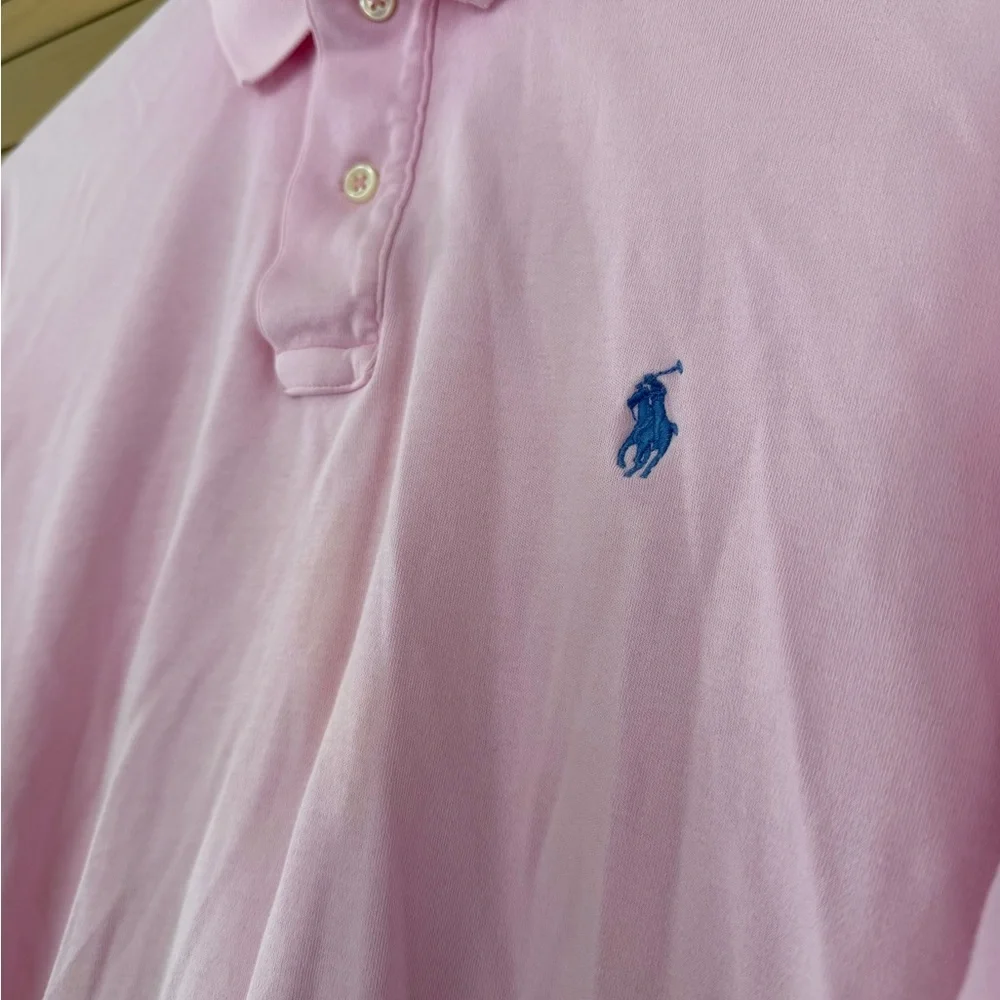 90's Era Ralph Lauren Baby Pink Polo Shirt for Men / Cotton / Light Blue Pony LG